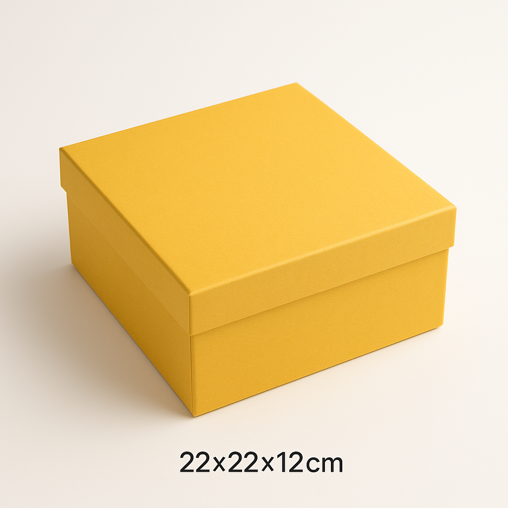 Hộp quà 22x22x12cm giấy cứng vàng